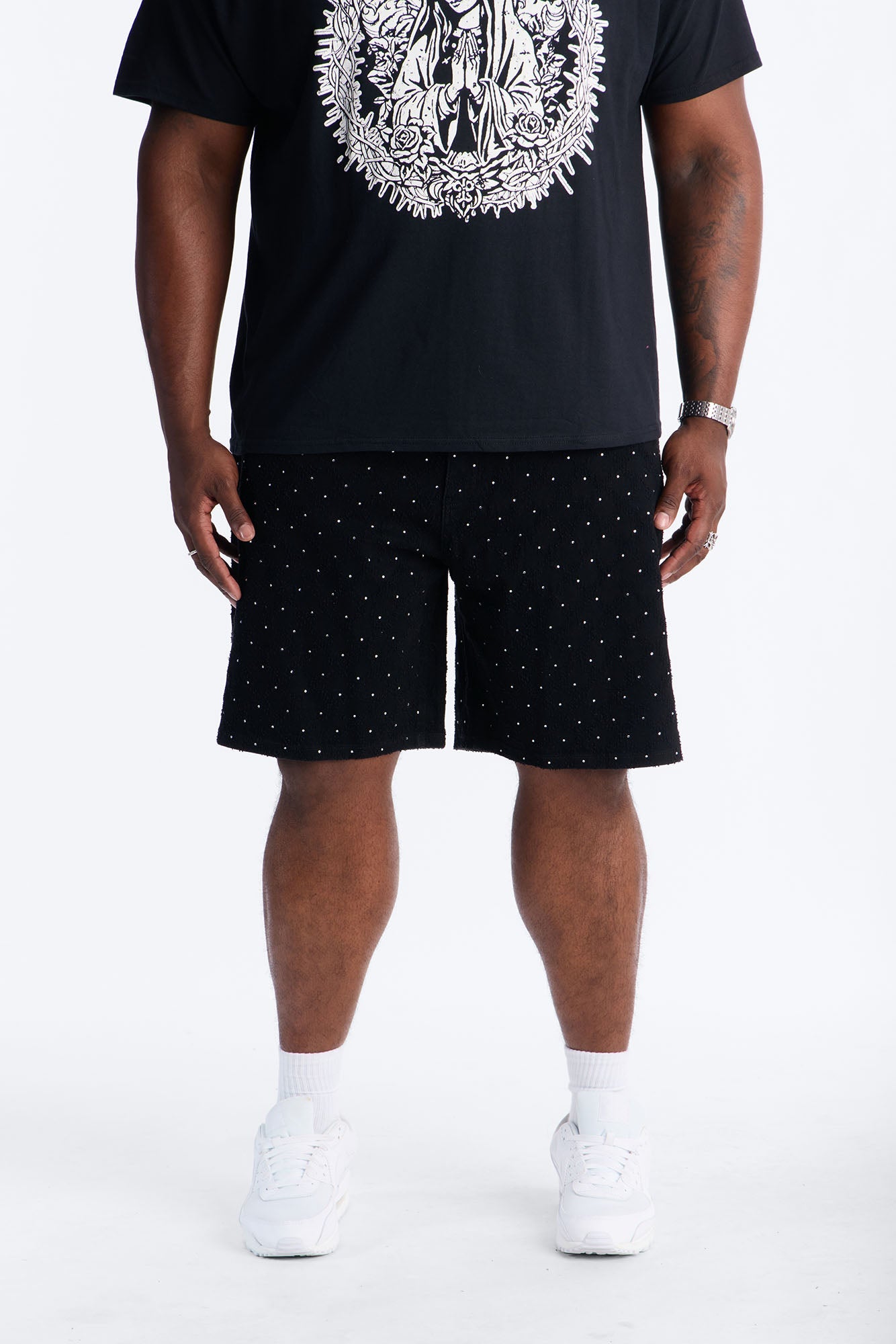 I Be Jeweled Relaxed Denim Short - Black