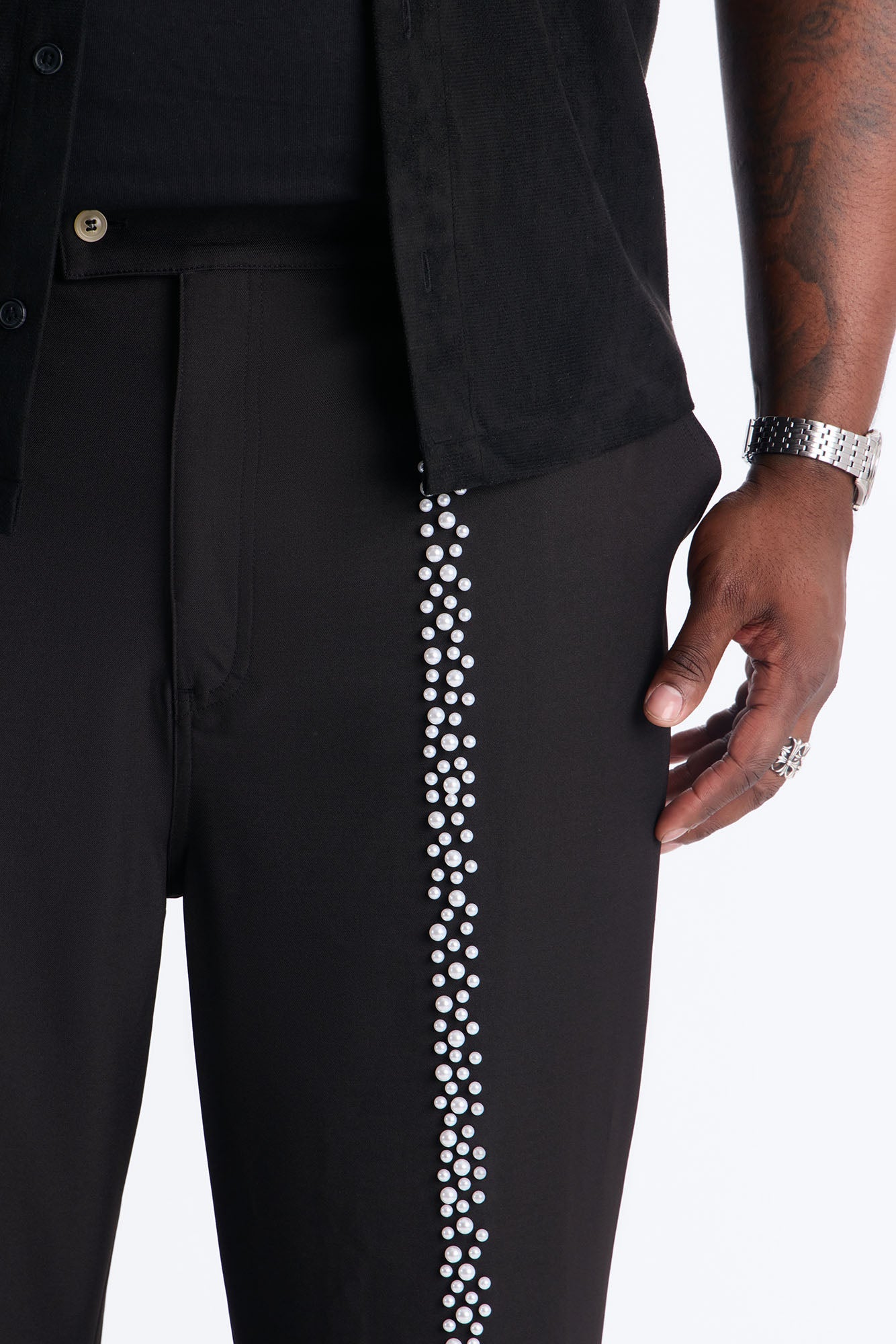 Baggy Pearl Cascade Trouser - Black