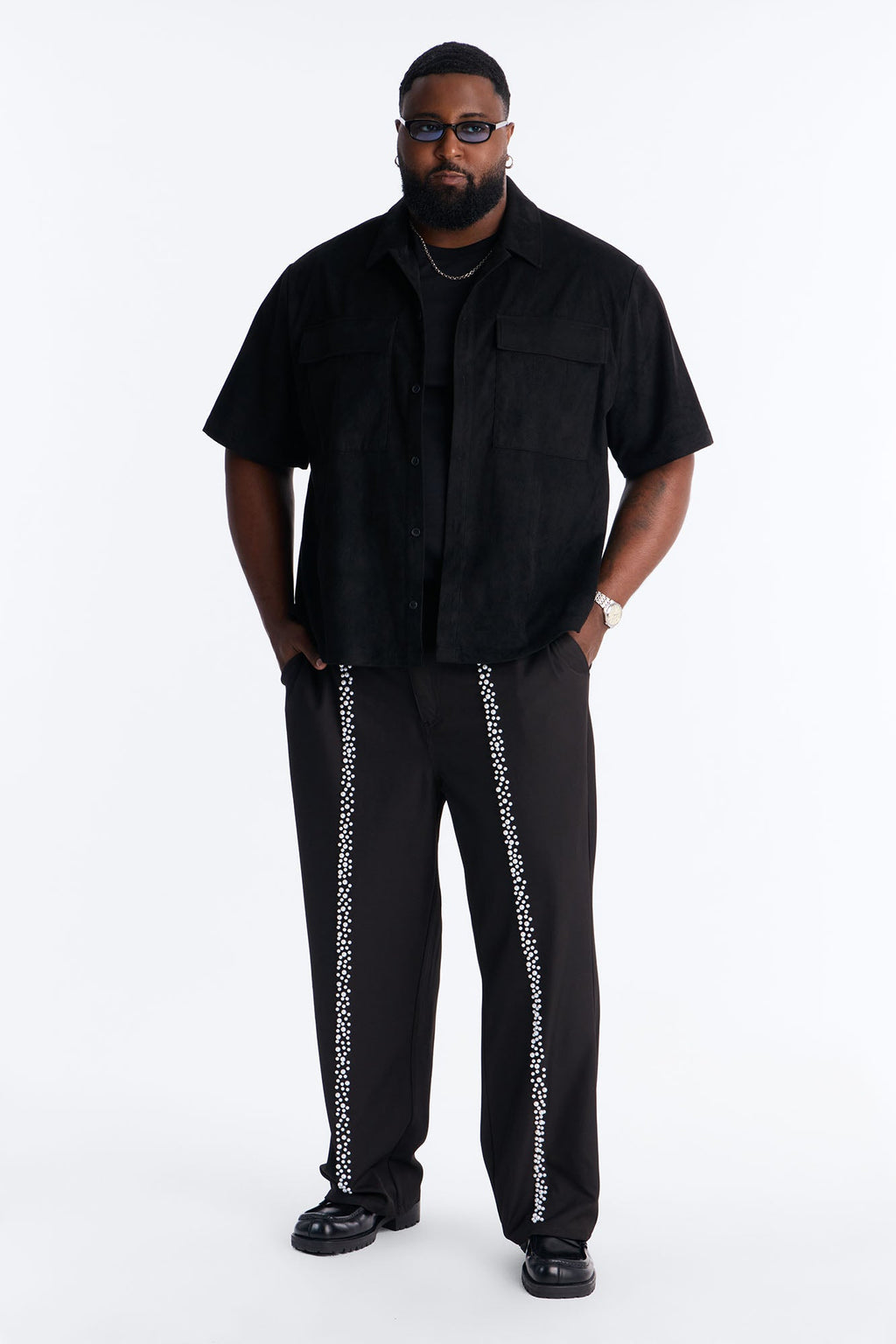 Baggy Pearl Cascade Trouser - Black
