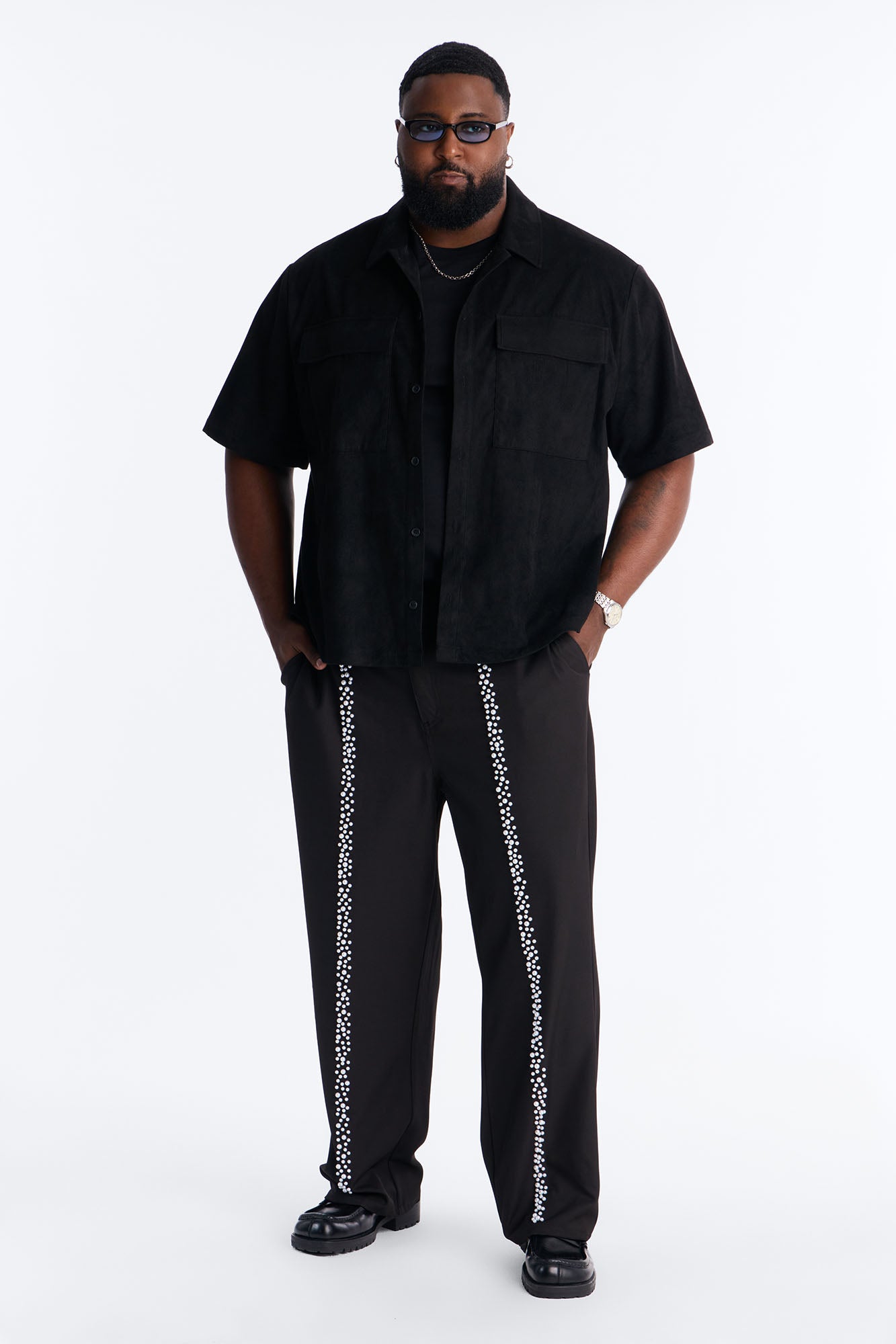 Baggy Pearl Cascade Trouser - Black