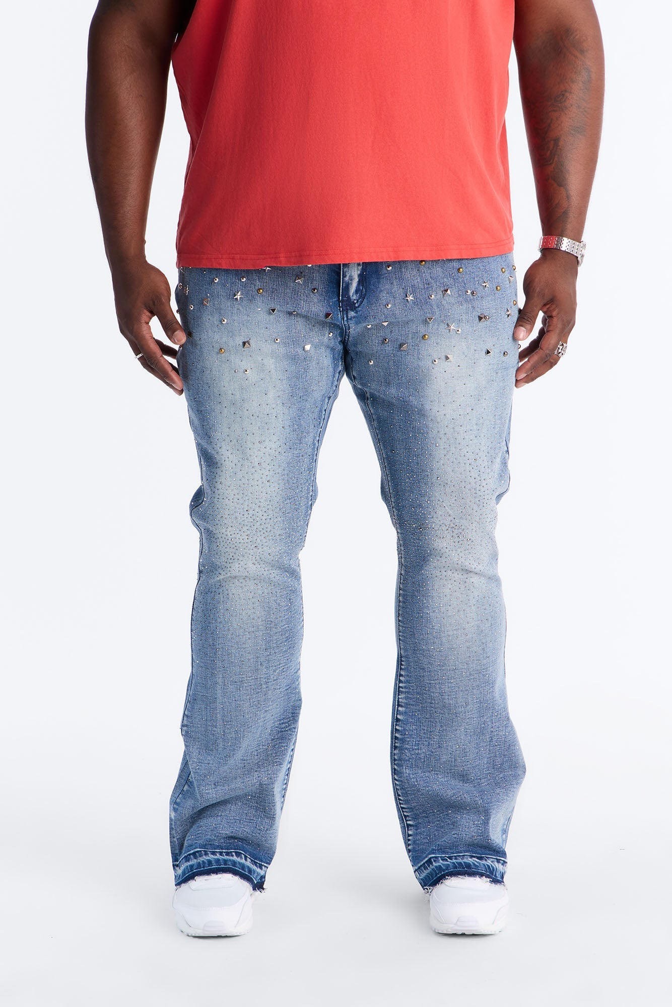 Stacked Skinny Flare Star Burst Jeans - Medium Blue Wash