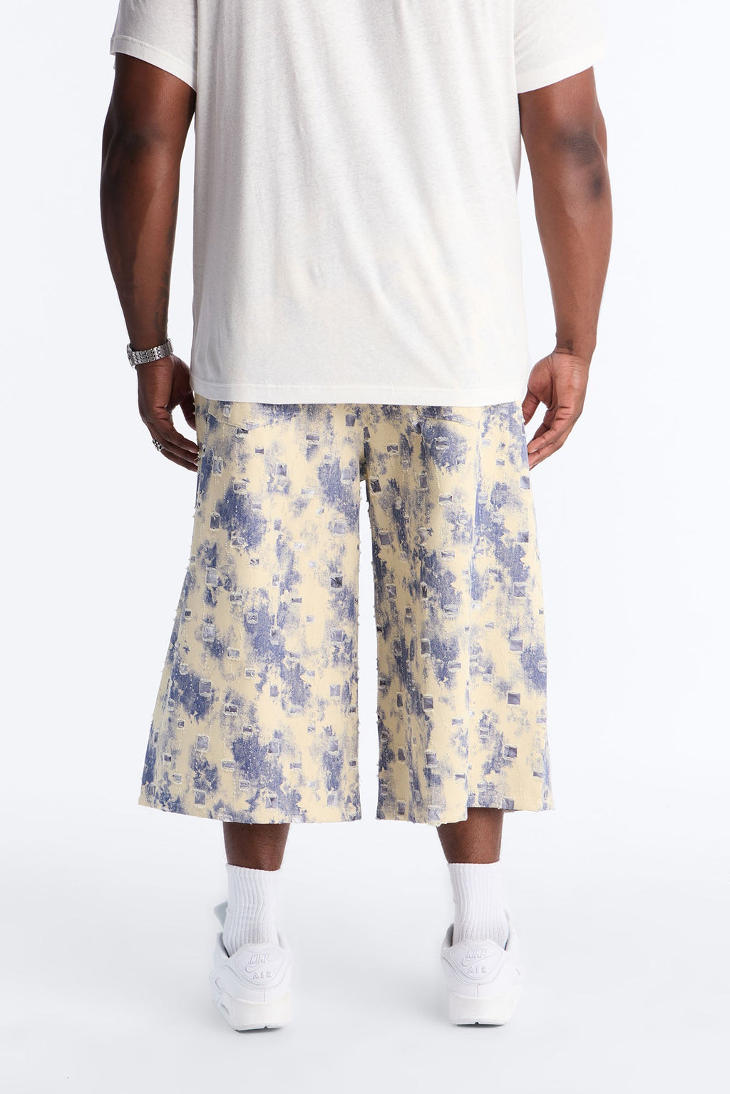 Super Baggy Azure Shred Denim Short - Bleach Blue Wash