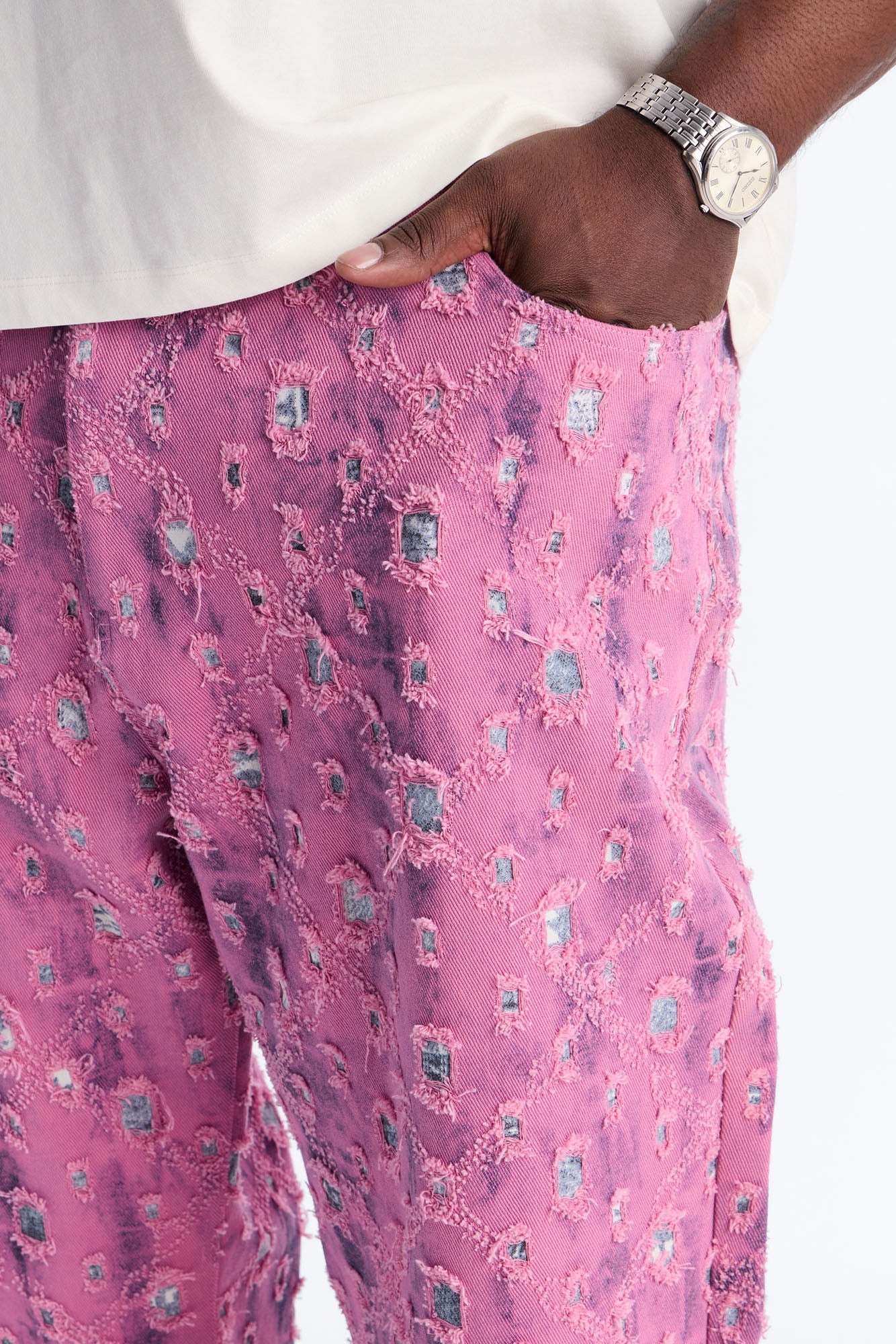 Baggy Frayed Illusions Jean - Pink