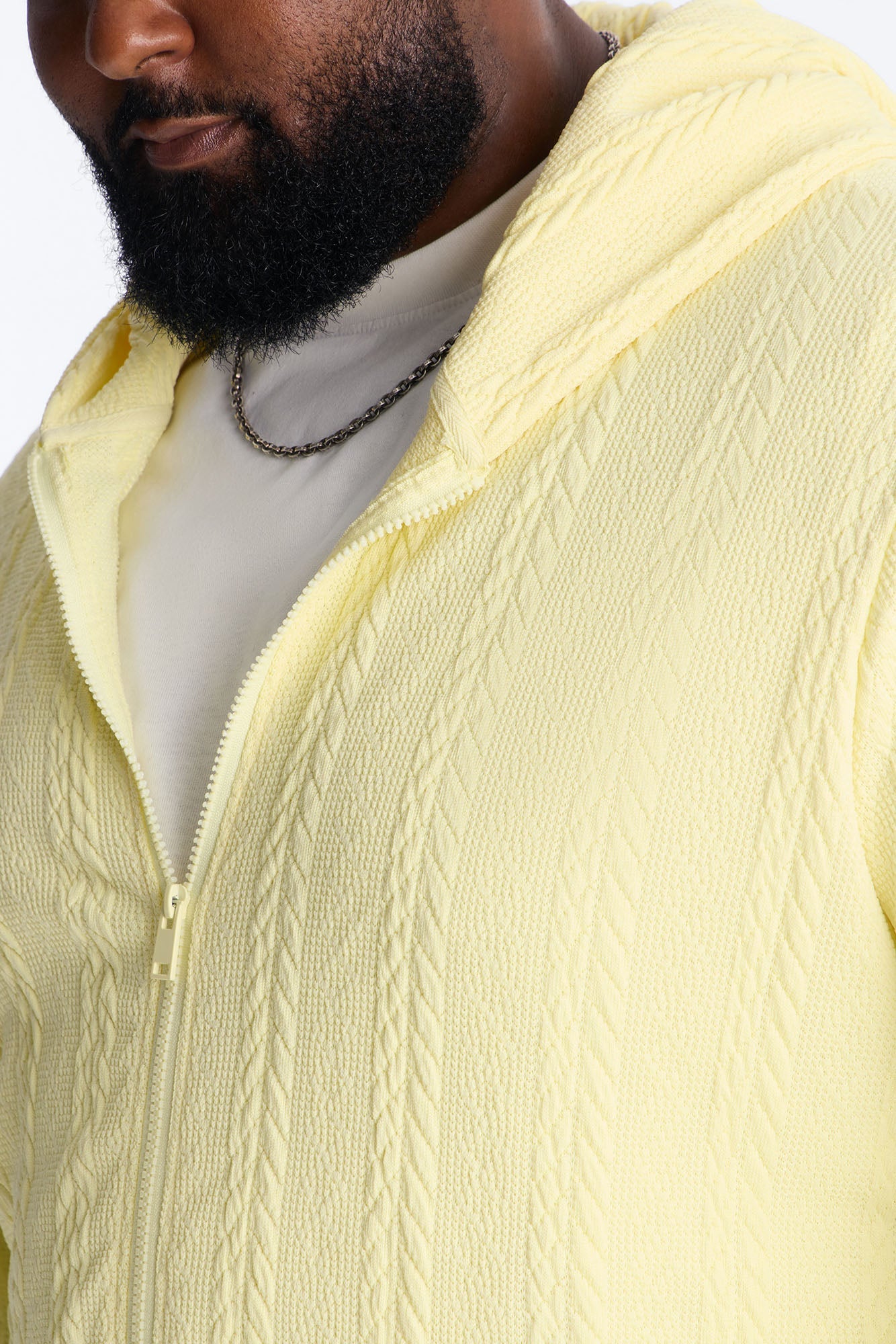 Textured Cozy Braided Hooded Jacket - Butter Yellow
