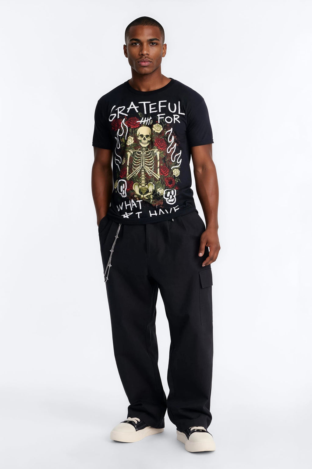 Grateful And Fearless Puff Print Short Sleeve Tee - Black