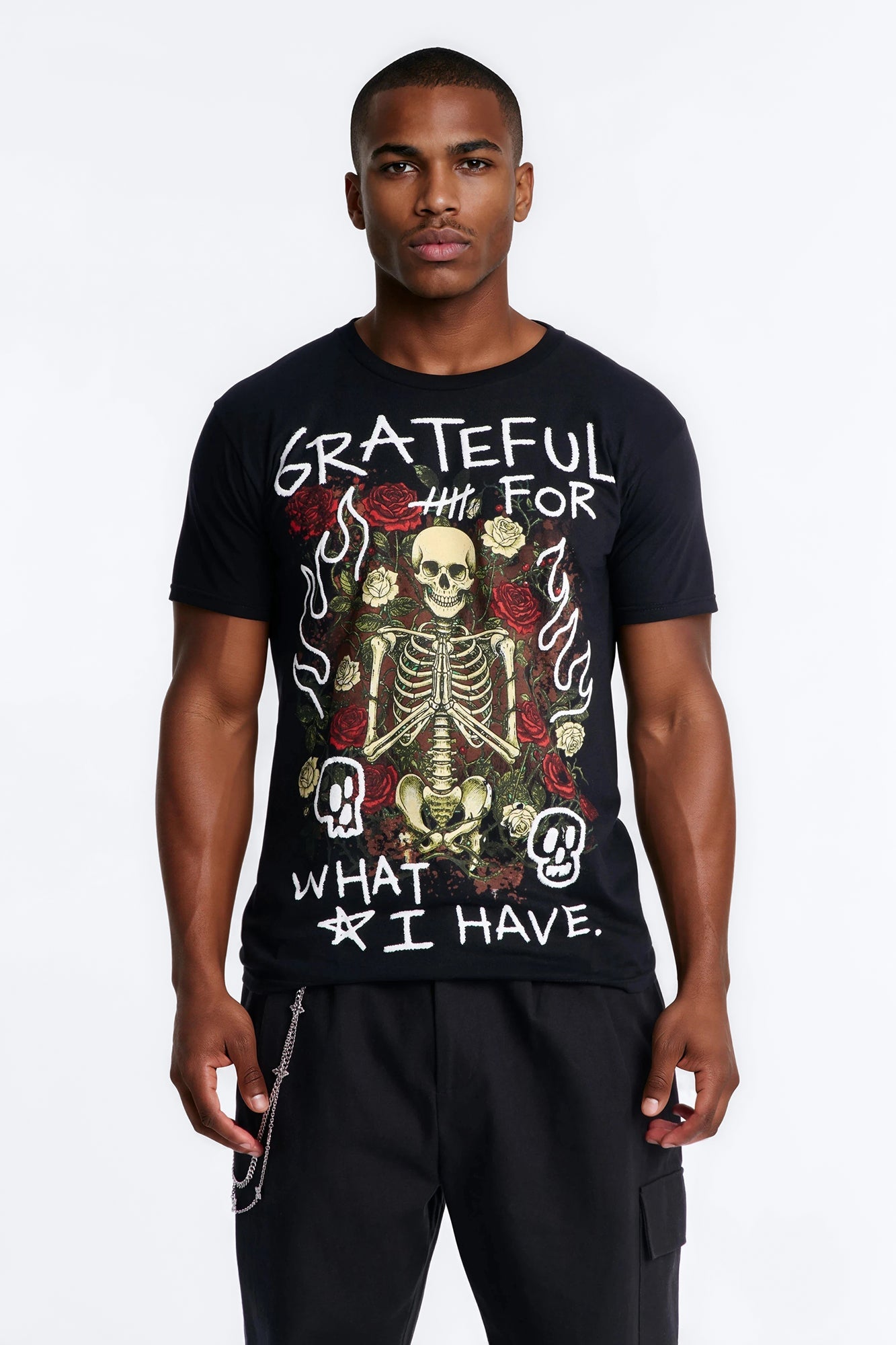 Grateful And Fearless Puff Print Short Sleeve Tee - Black