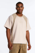 LA Embroidery Paneled Fleece Tee - Tan