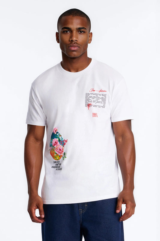 Stay Humble Stay Hustle Oversized Short Sleeve Tee - White