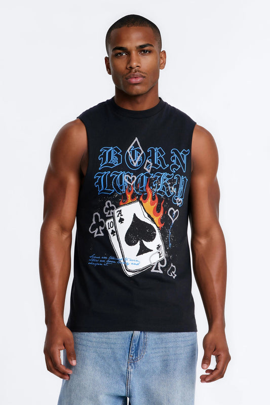 Born Lucky Muscle Tee - Black