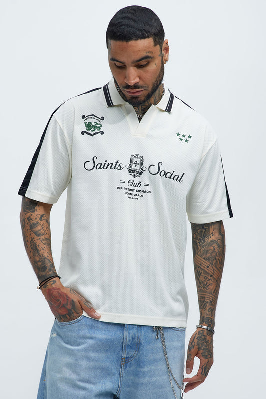 Saints Social Johnny Collar Soccer Jersey - Off White