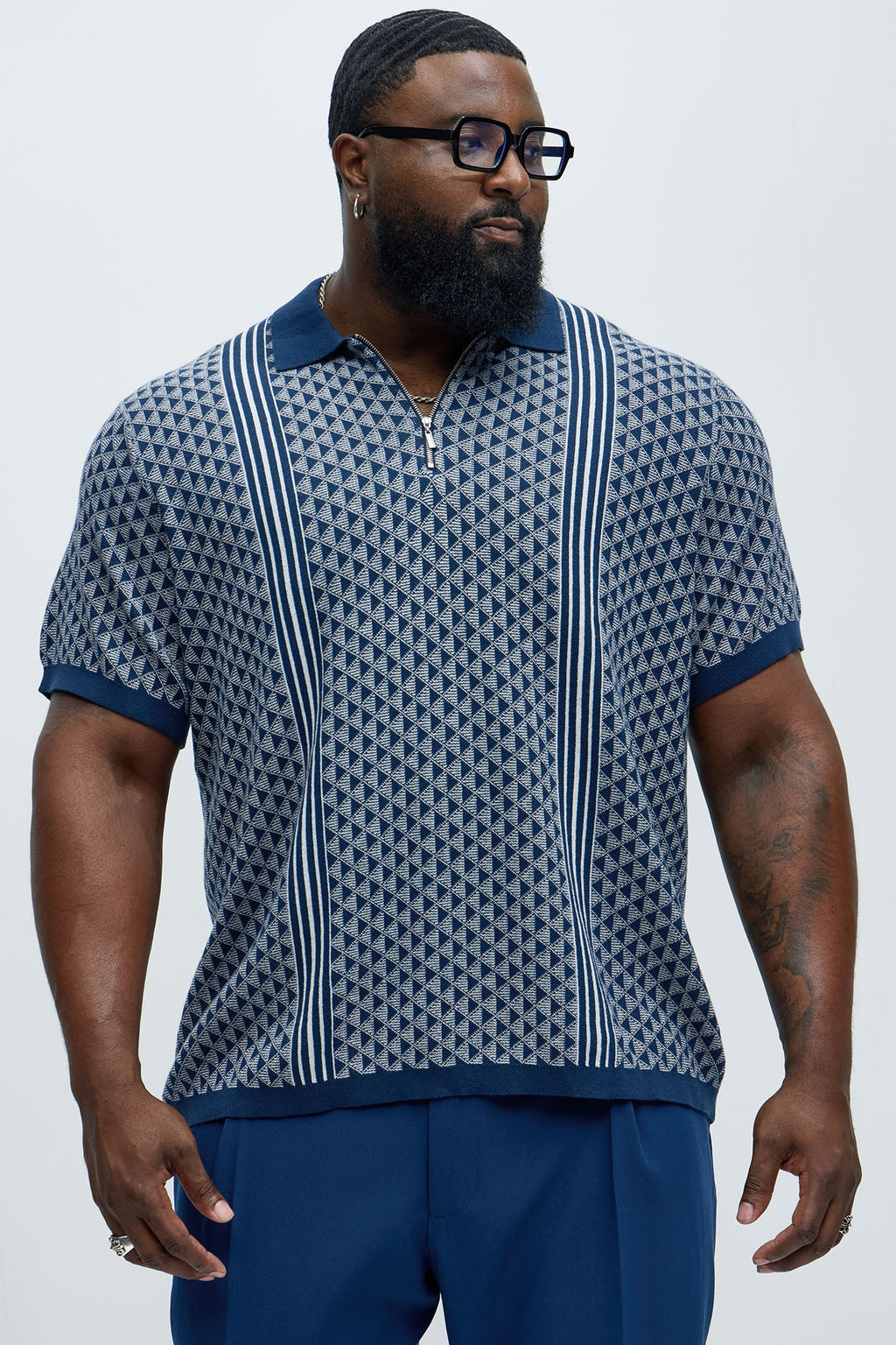 Avery Quarter Zip Knit Polo - Navy/combo