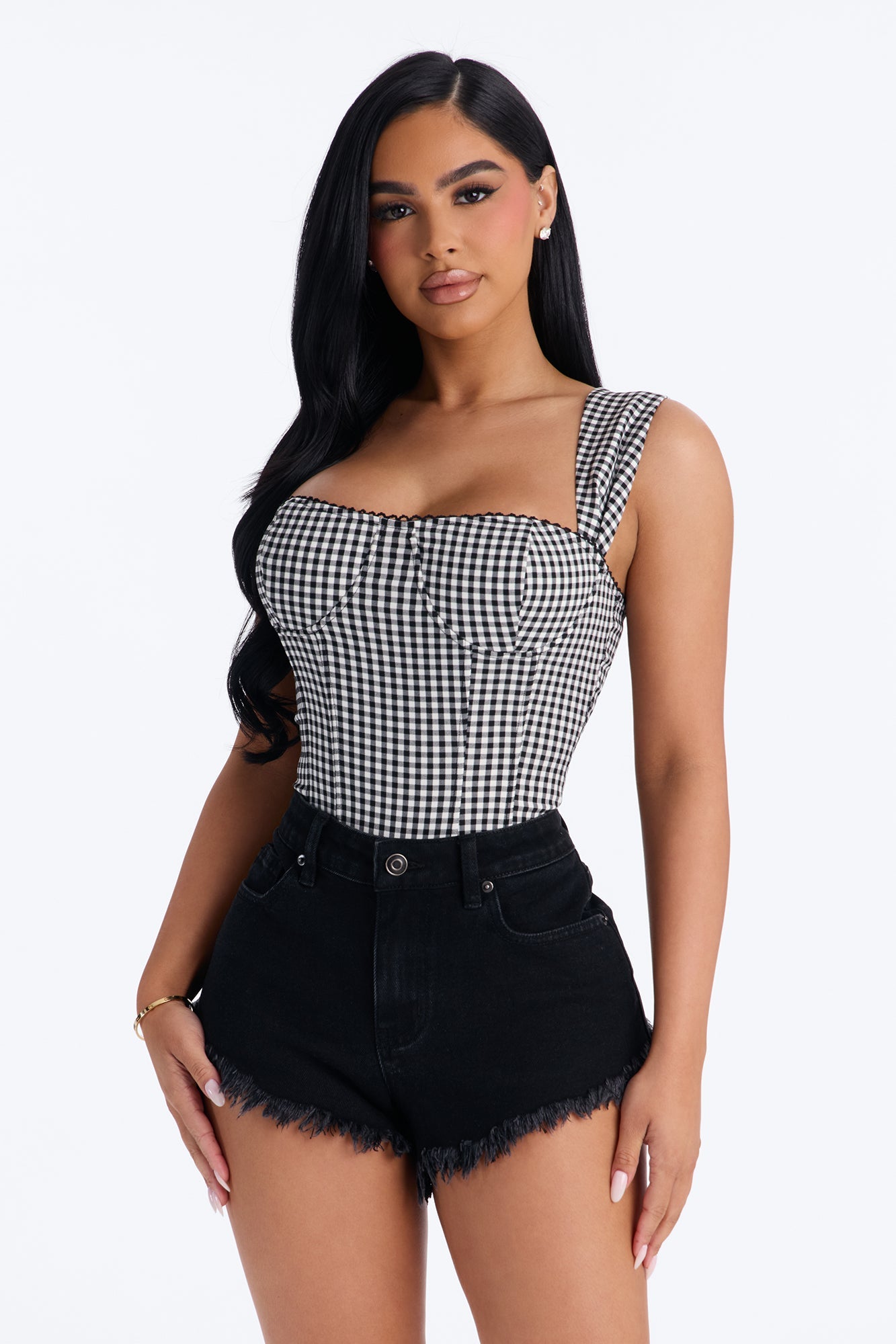 Always Around You Gingham Corset Top - Black/combo