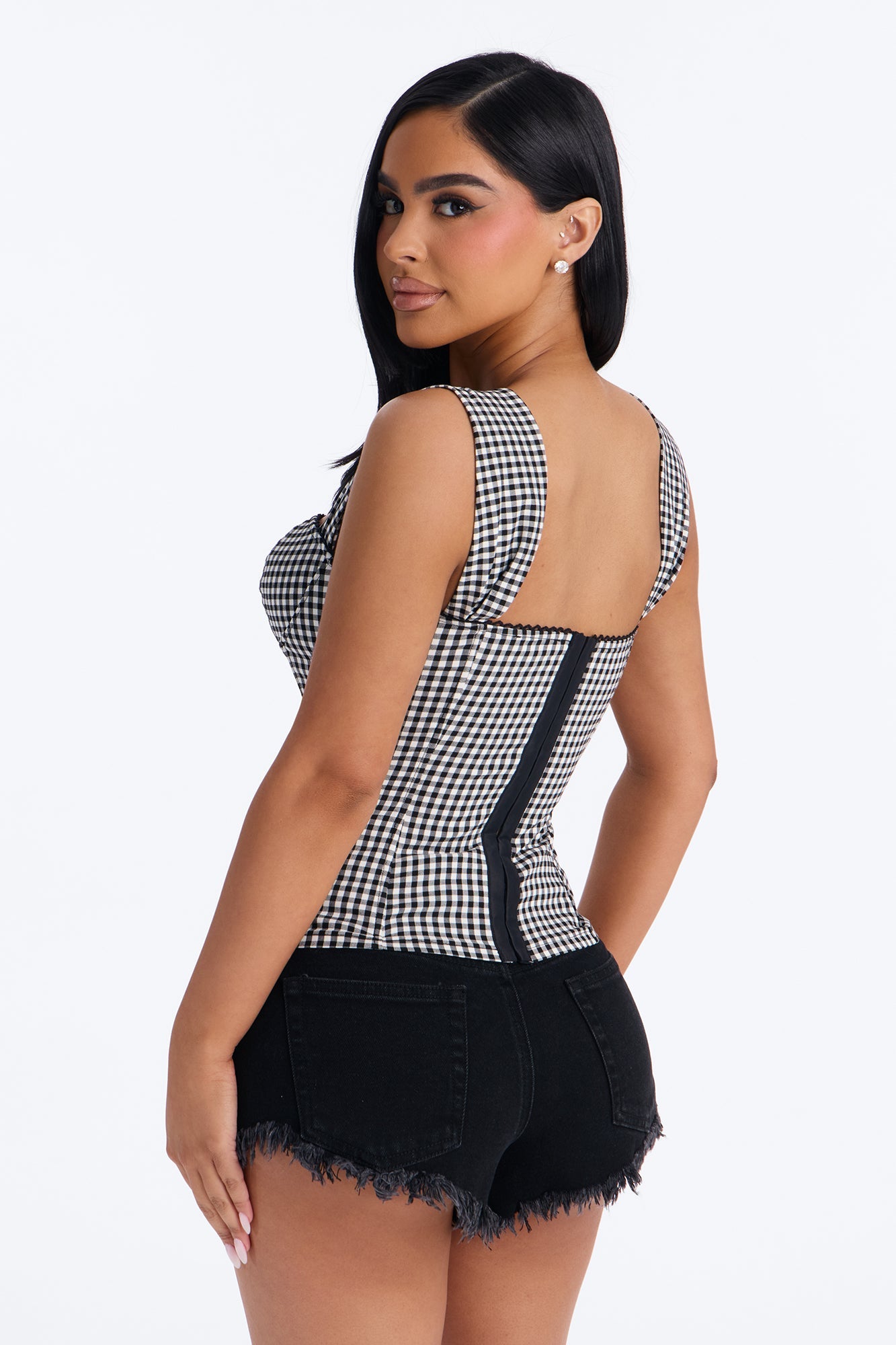 Always Around You Gingham Corset Top - Black/combo