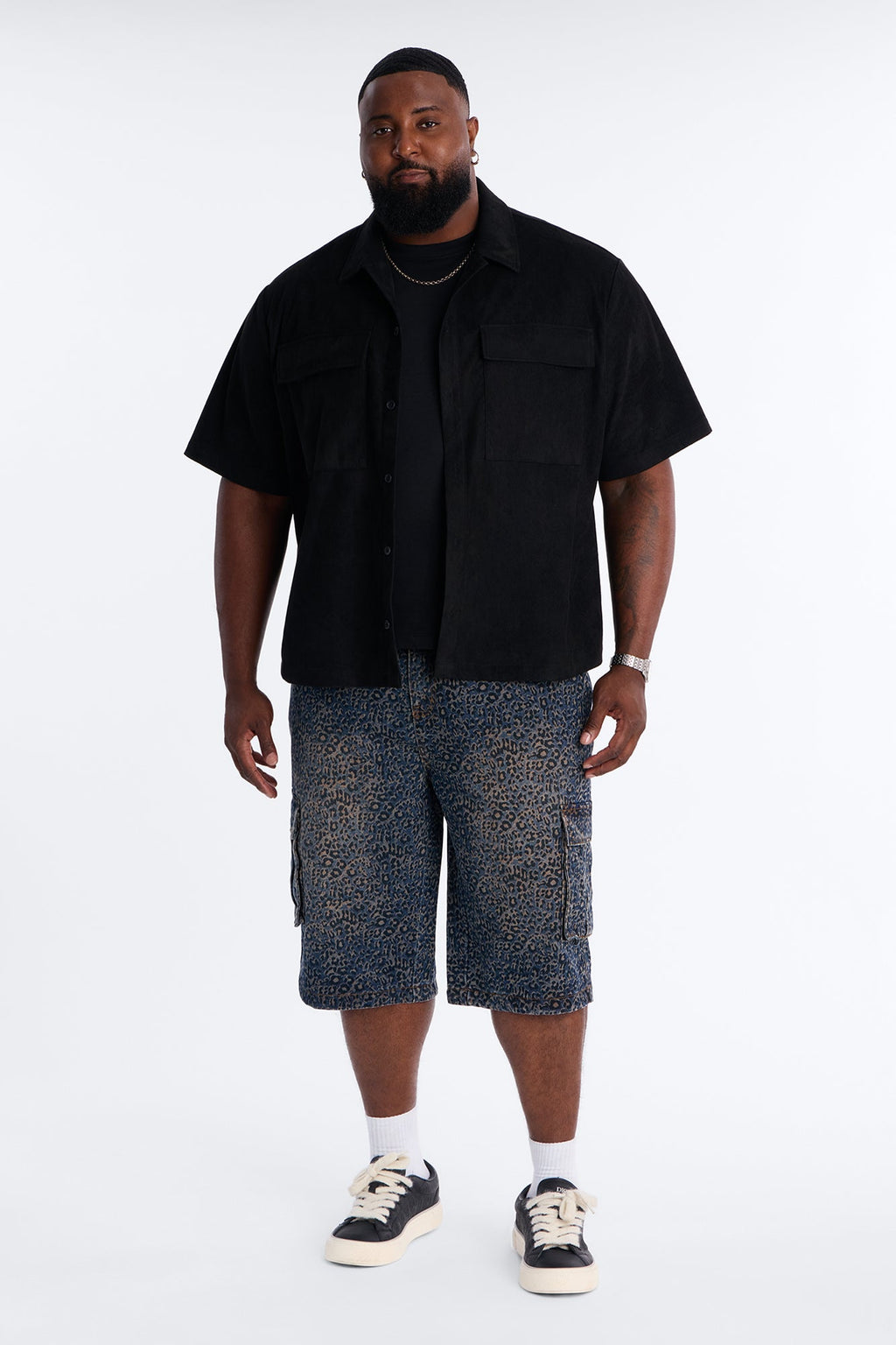 Snow Leopard Dusk Baggy Cargo Denim Short - Dark Wash