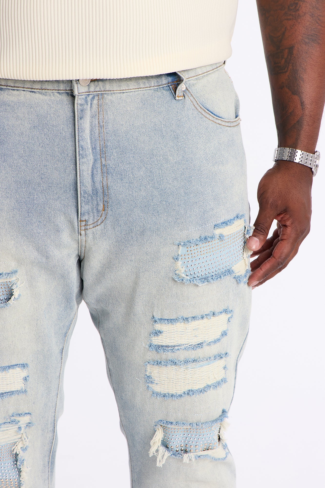 Stacked Slim Flare Stud Havoc Jean - Light Wash