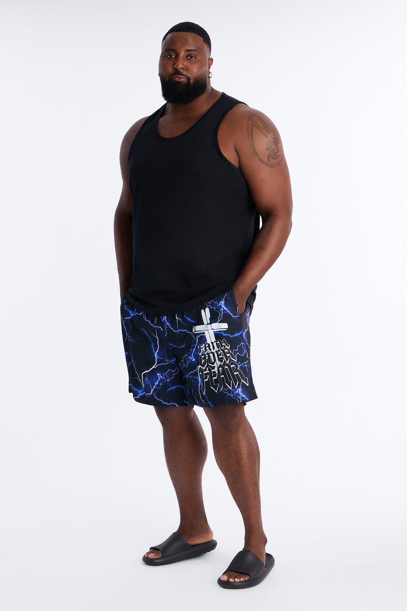 Faith Over Fear Swim Trunk 7″ - Black/Blue