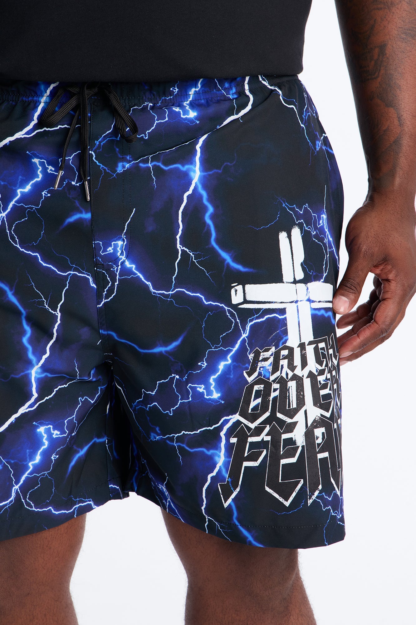 Faith Over Fear Swim Trunk 7″ - Black/Blue