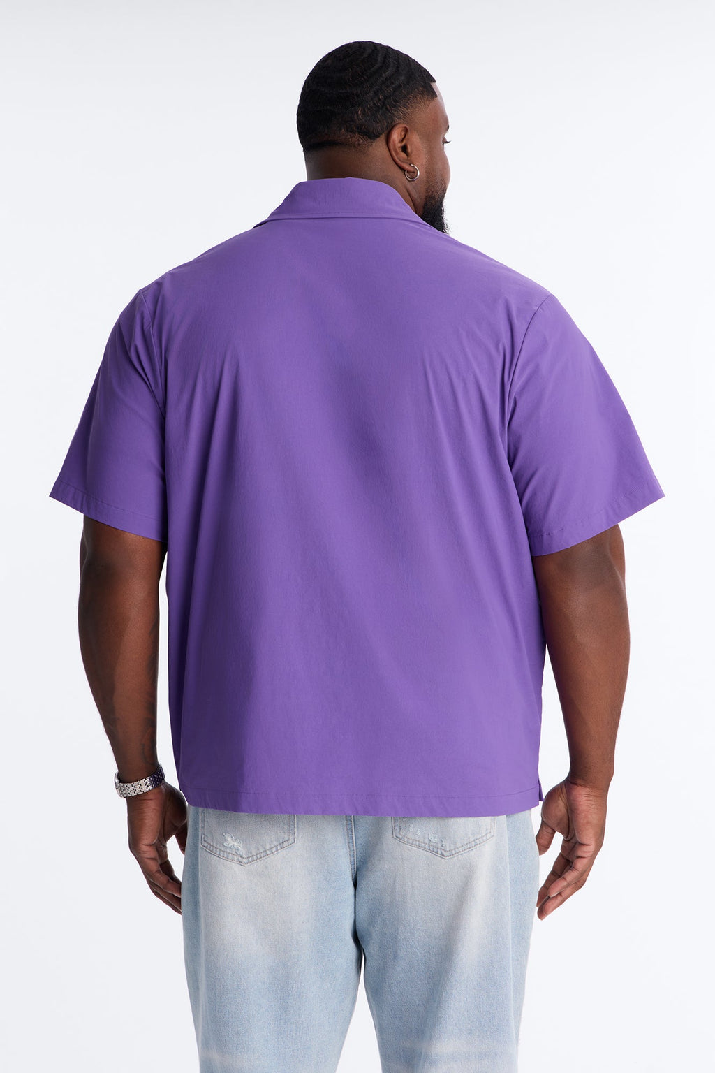 Montez Cuban Collar Button Up Shirt - Purple
