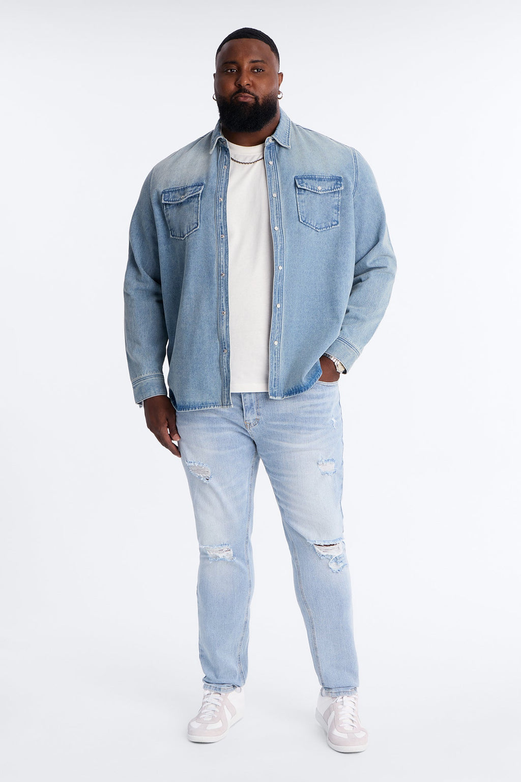 Essential Destroyed Skinny Stretch Jean - Light Blue Wash