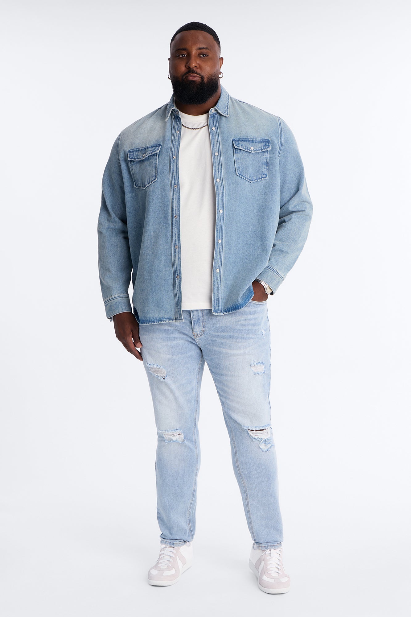 Essential Destroyed Skinny Stretch Jean - Light Blue Wash
