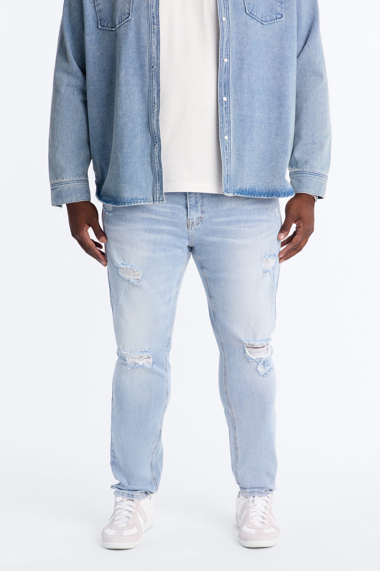 Essential Destroyed Skinny Stretch Jean - Light Blue Wash