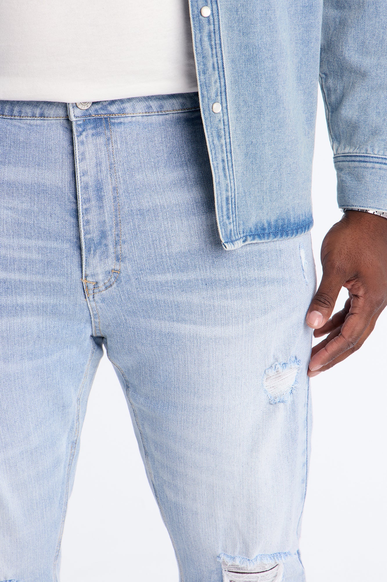 Essential Destroyed Skinny Stretch Jean - Light Blue Wash