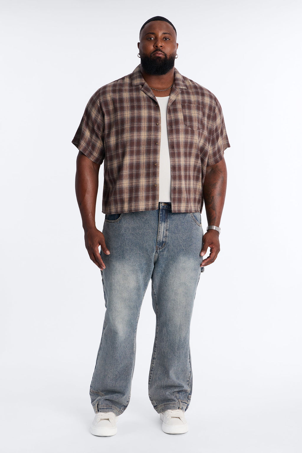 Your Weekend Plaid Cuban Collar Button Up Shirt - Brown