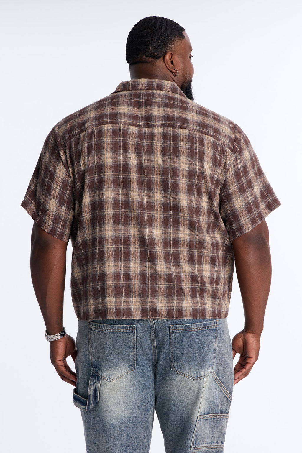 Your Weekend Plaid Cuban Collar Button Up Shirt - Brown