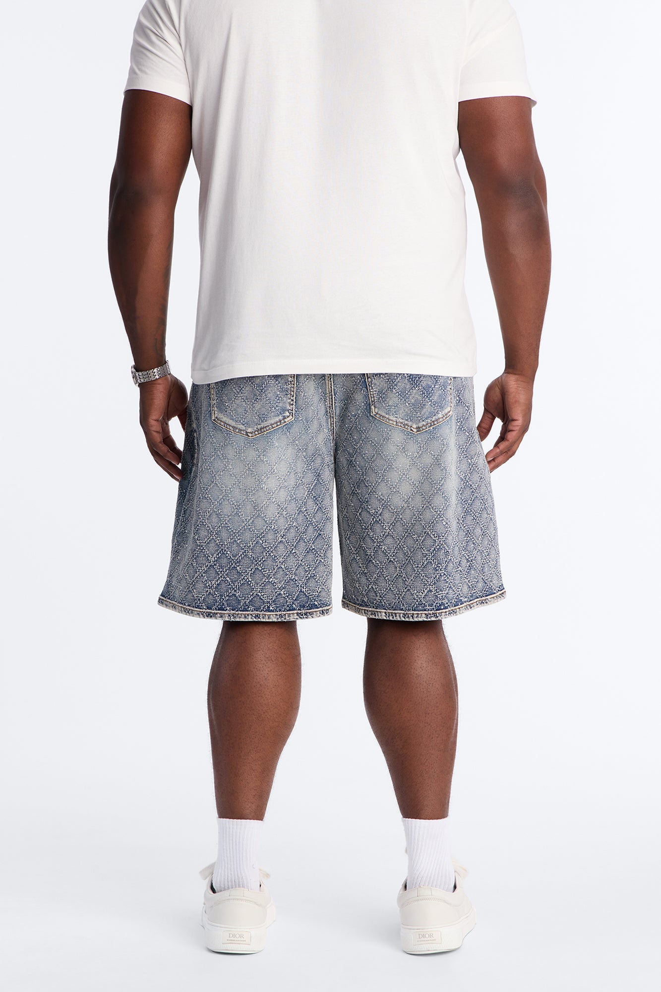 I Be Jeweled Relaxed Denim Short - Light Blue Wash