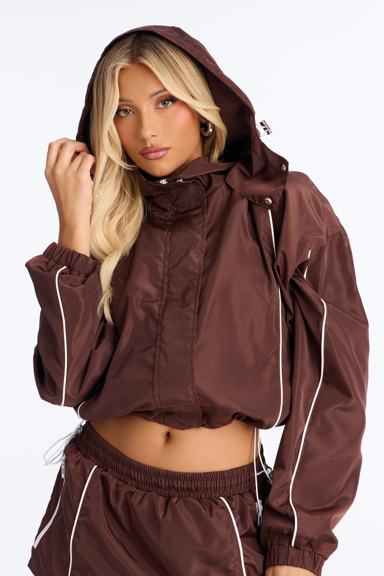Keep It Lowkey Windbreaker Hooded Contrast Jacket - Brown/combo