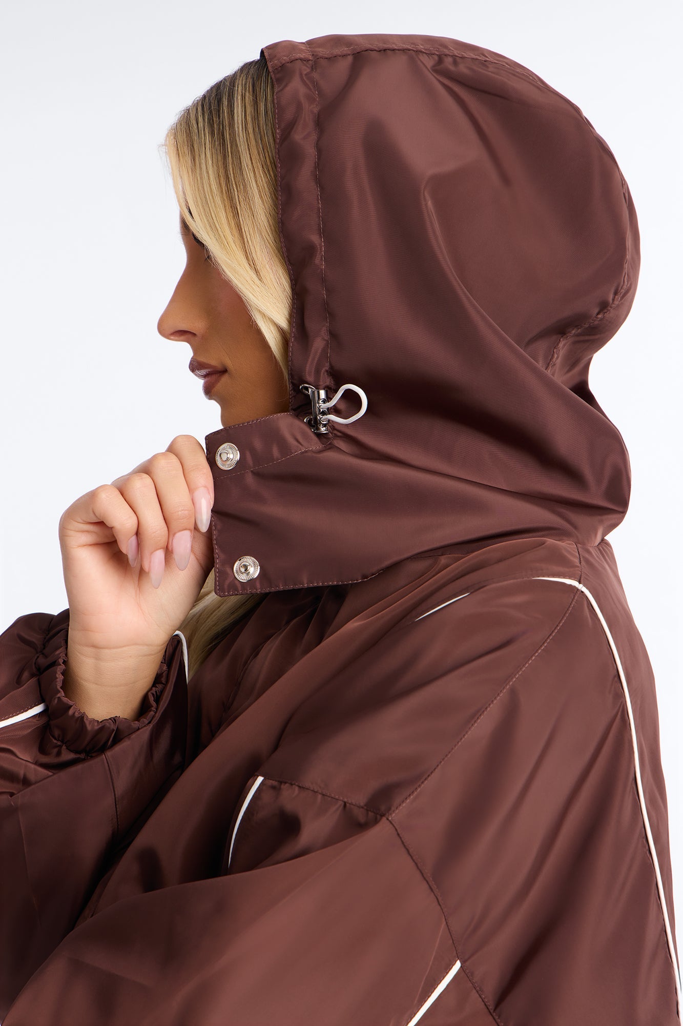 Keep It Lowkey Windbreaker Hooded Contrast Jacket - Brown/combo