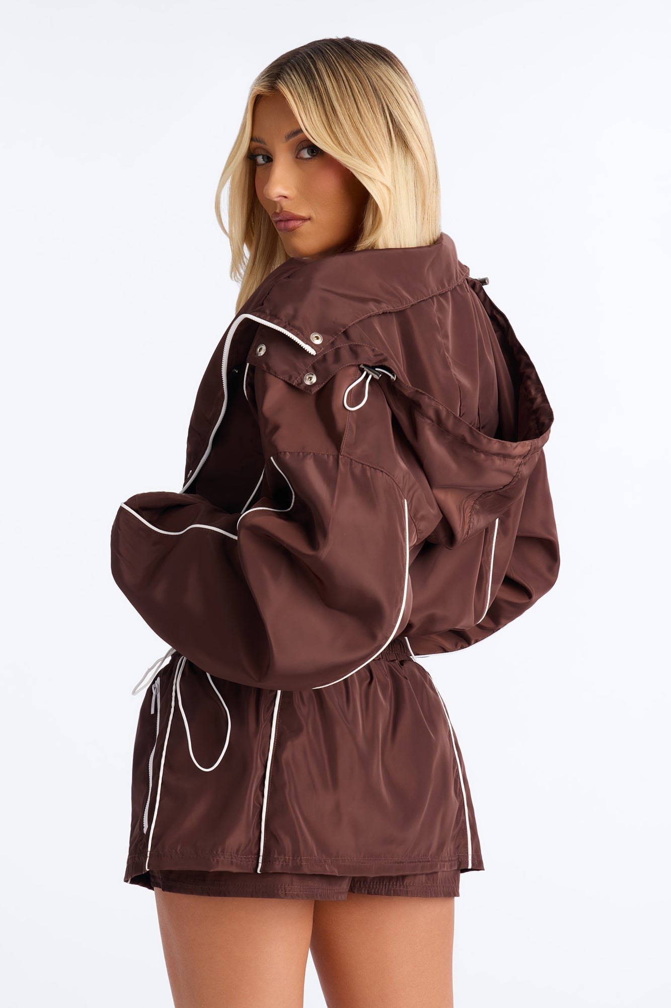 Keep It Lowkey Windbreaker Hooded Contrast Jacket - Brown/combo