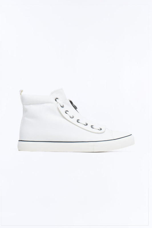 Canvas Mid Top Lace Up Sneaker - White