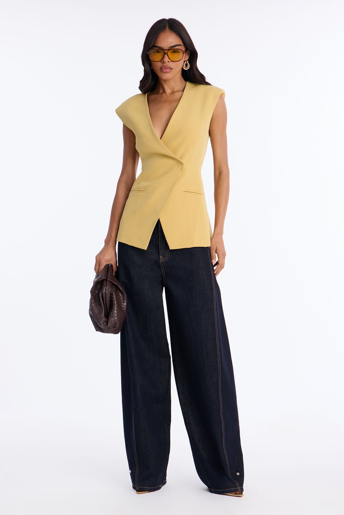Happy Hour Double Breasted Fitted Vest - Mustard
