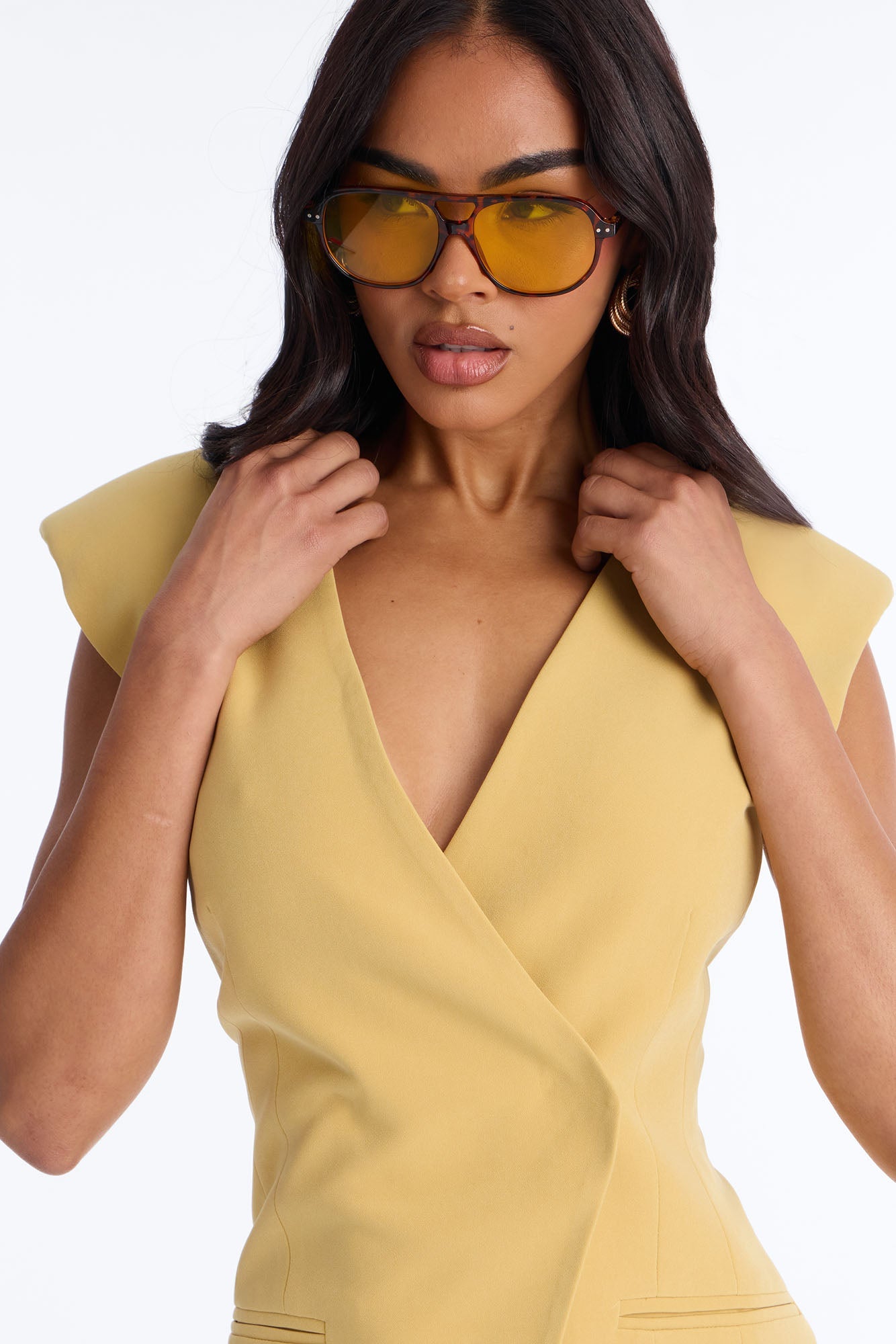 Happy Hour Double Breasted Fitted Vest - Mustard
