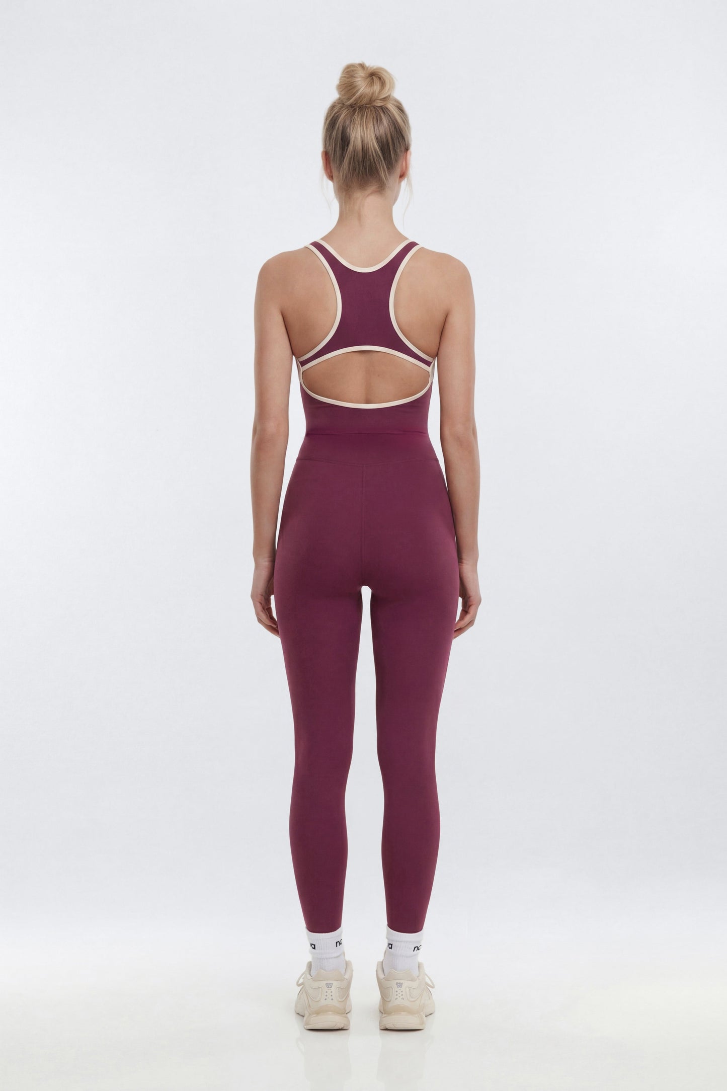ProStretch™ 25″ Contrast Trim Skinny Racerback Cut Out Jumpsuit - Merlot