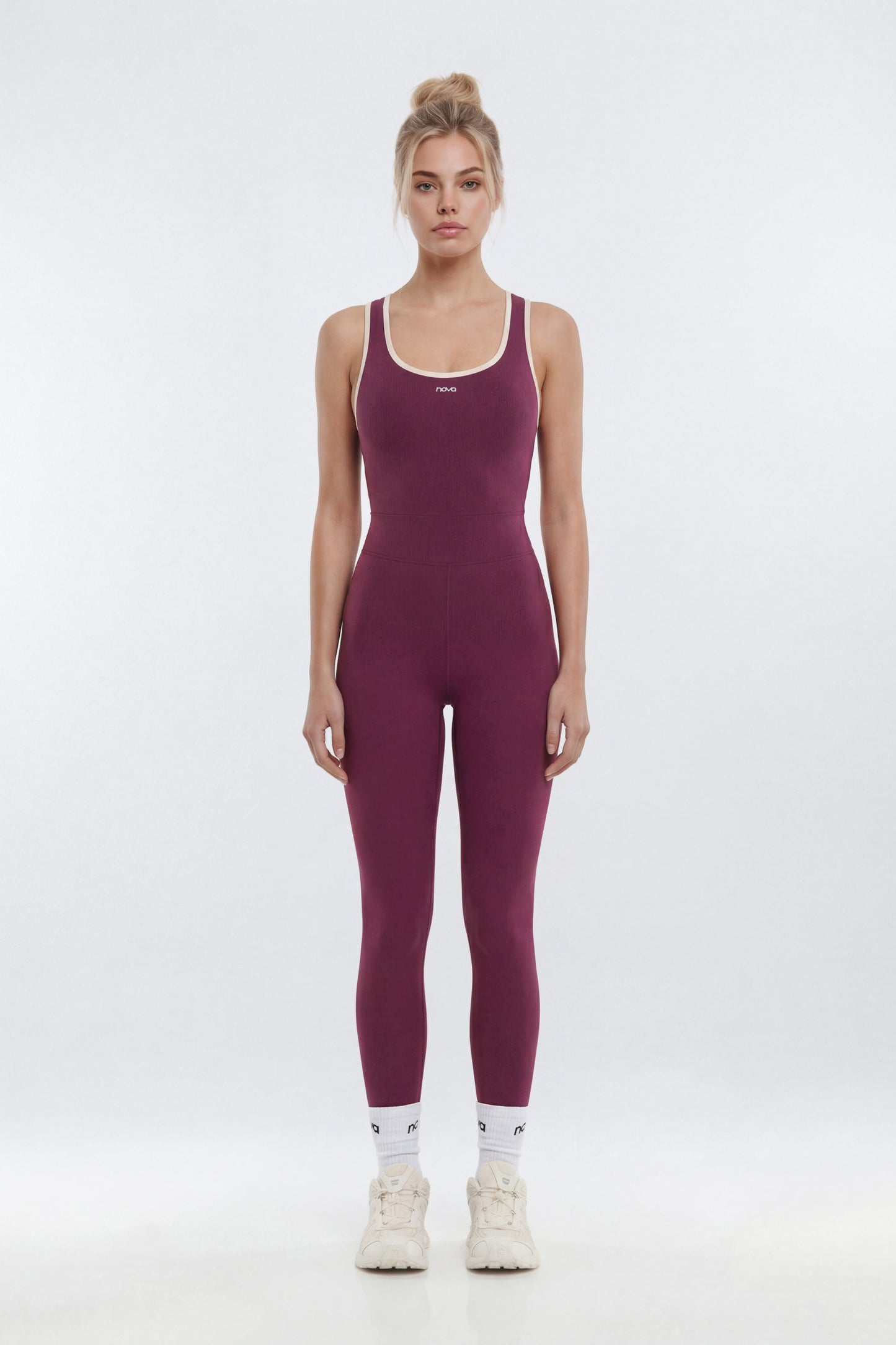ProStretch™ 25″ Contrast Trim Skinny Racerback Cut Out Jumpsuit - Merlot