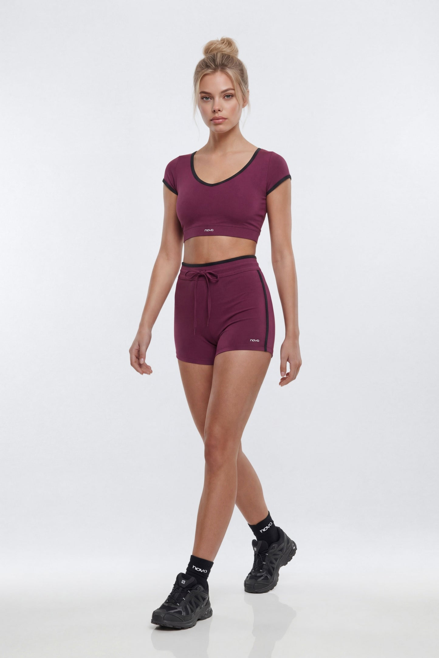 ProStretch™ Crop V-Neck Short Sleeve Sports Top - Merlot