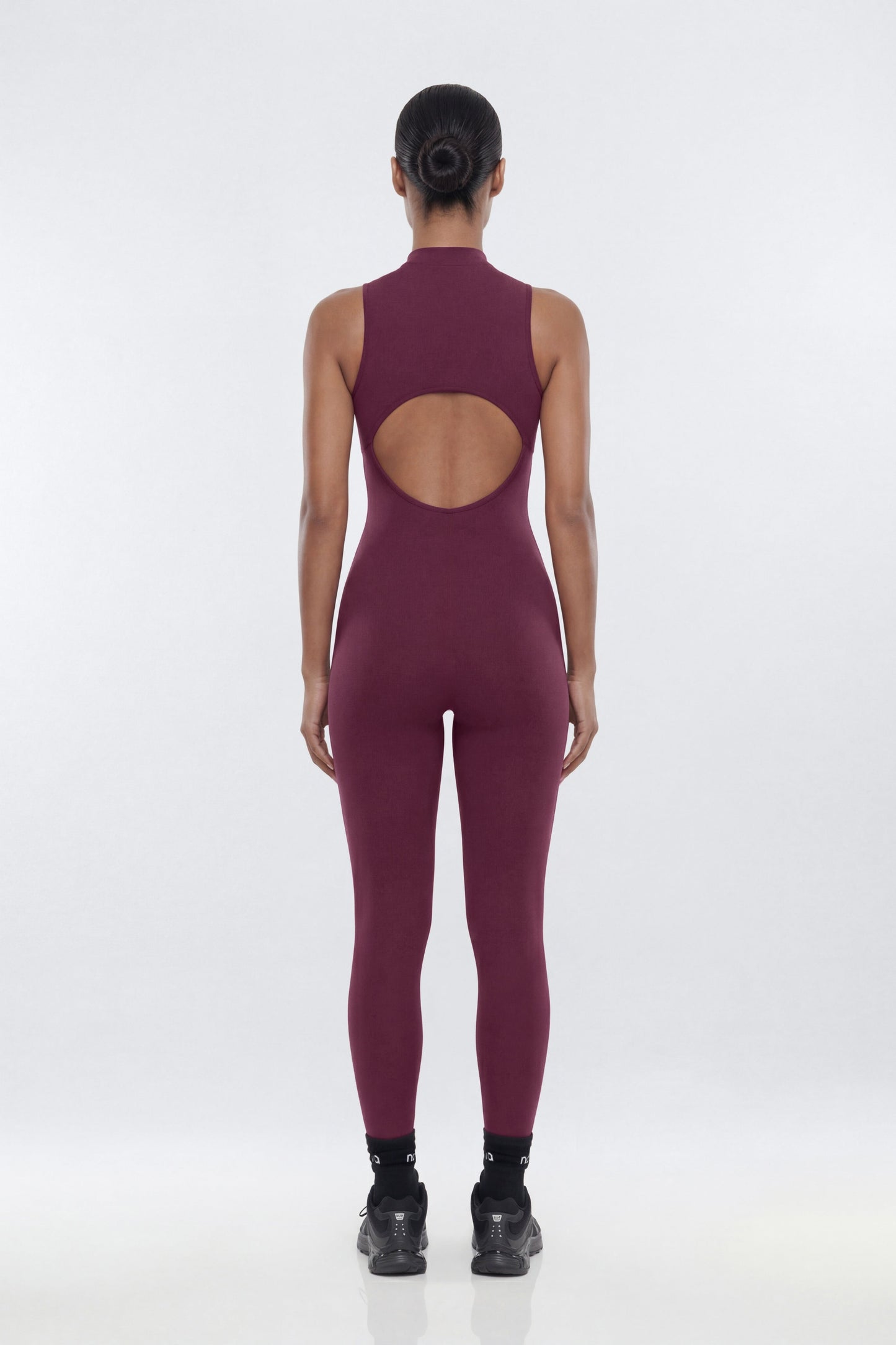 ProStretch™ 27″ Zip Up Mock Neck Skinny Jumpsuit - Merlot