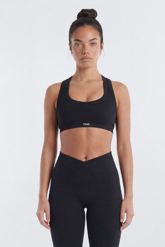 SeamlessLift™ Soft V-Front Racerback Sports Bra - Black