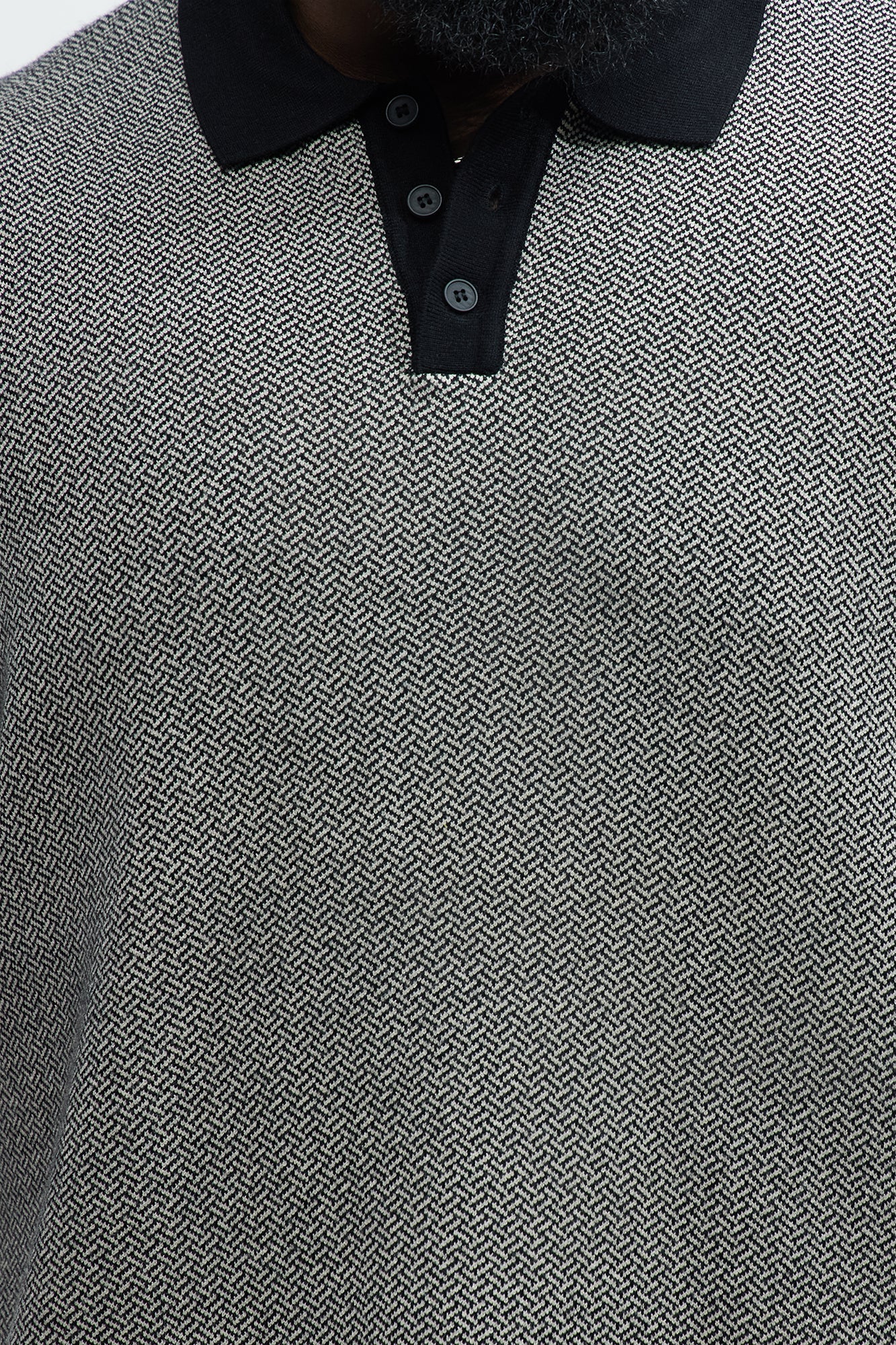 Harry Herringbone Button Down Sweater Polo - Black/combo