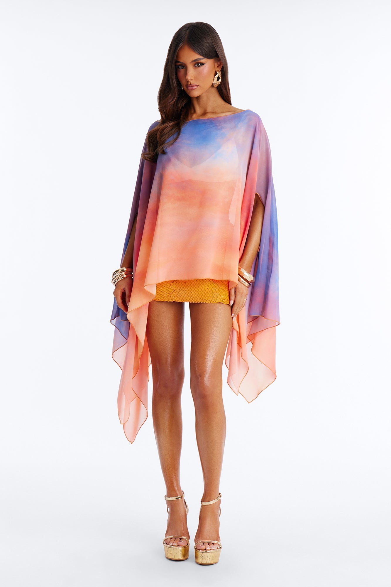 Get In Line Long Chiffon Kimono Top - Multi Color