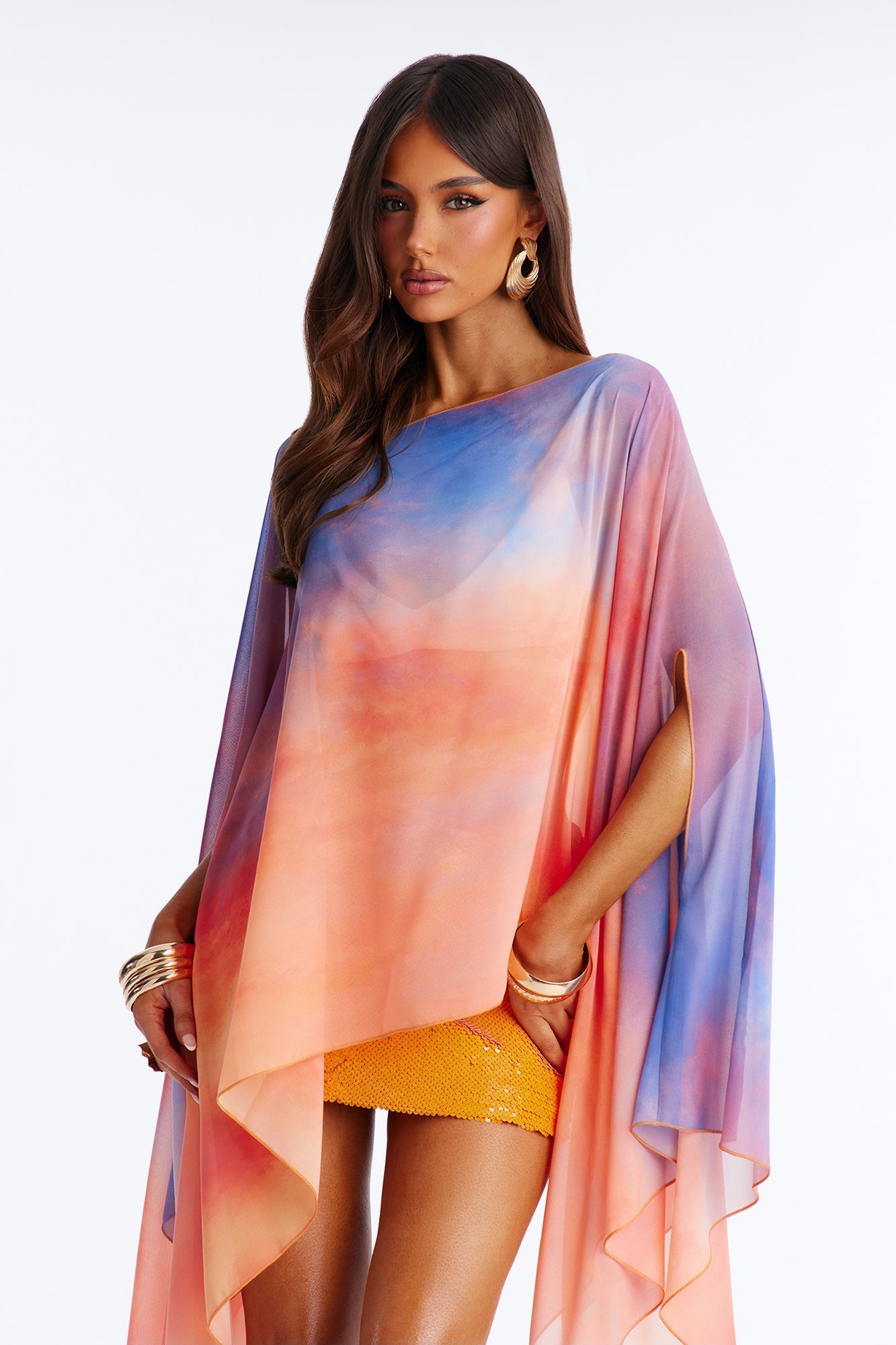 Get In Line Long Chiffon Kimono Top - Multi Color