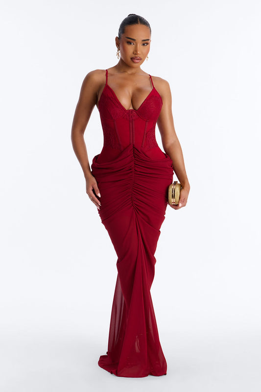 No Apologies Corset Maxi Dress - Marsala