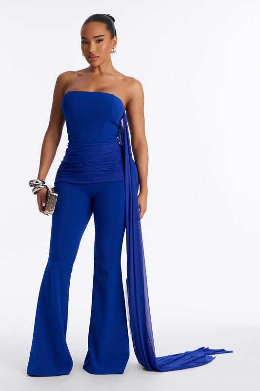 Mila Draped Flare Jumpsuit - Royal
