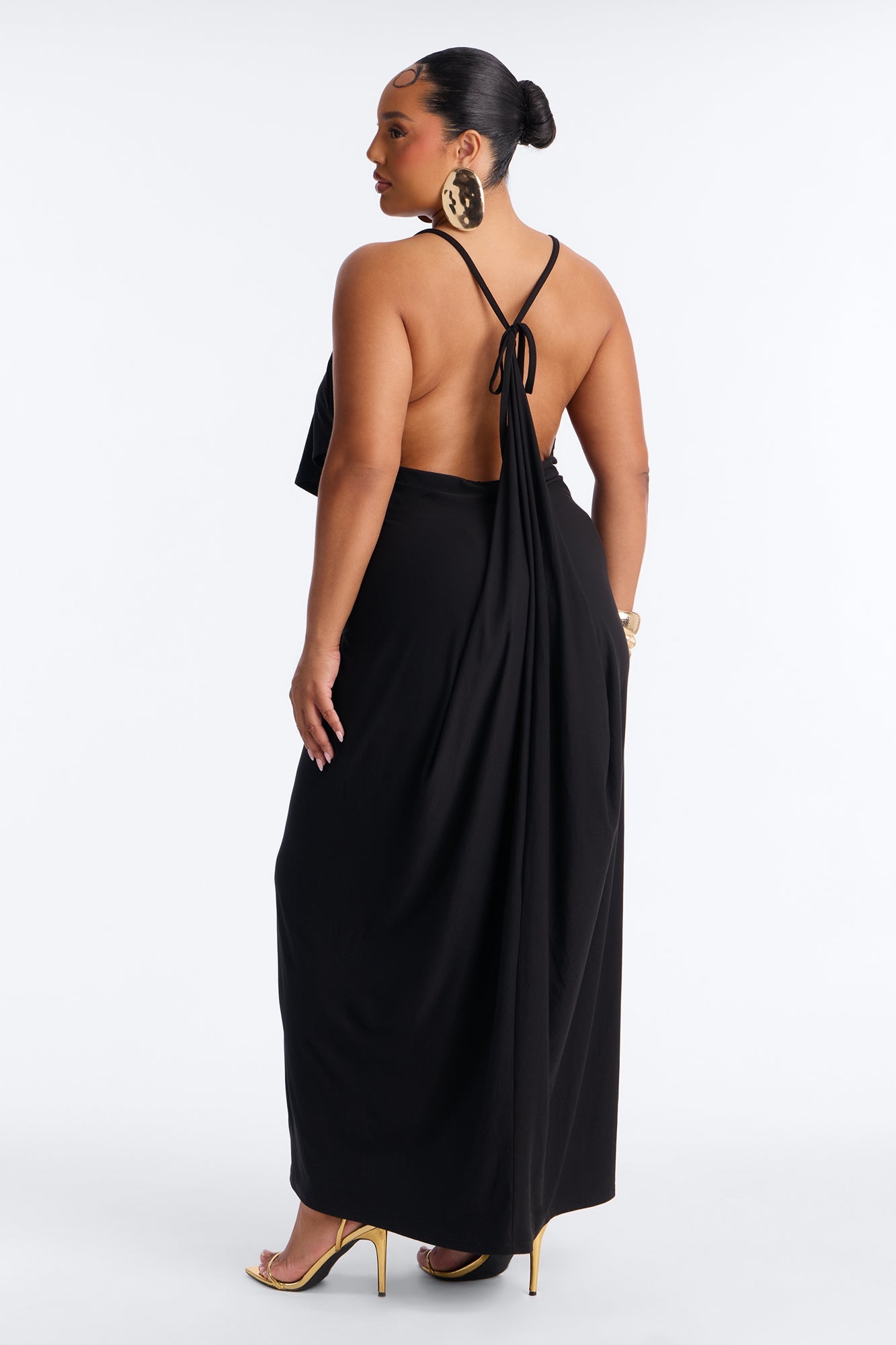 Selena Backless Drape Maxi Dress - Black