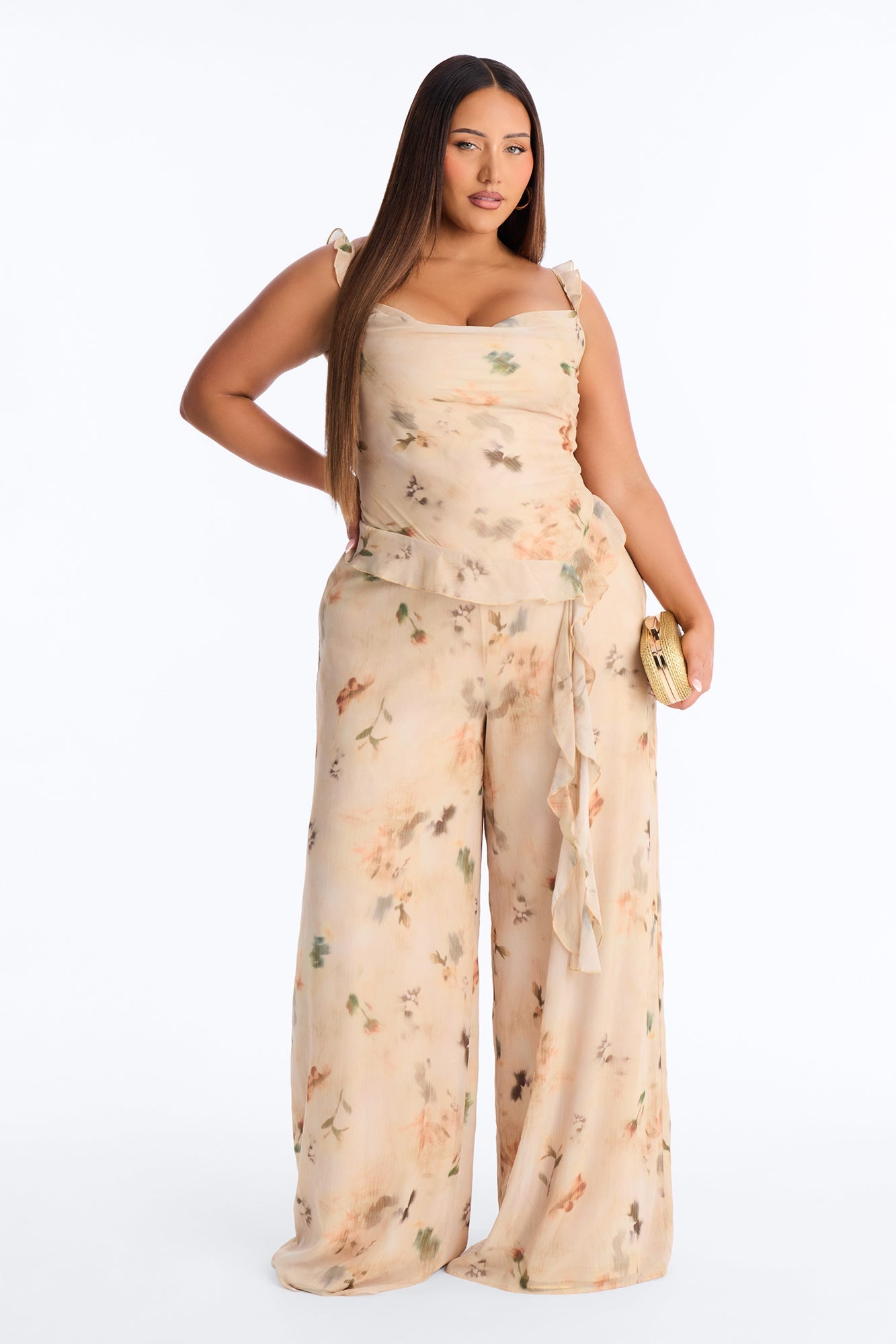 Paige Chiffon Floral Jumpsuit - Peach