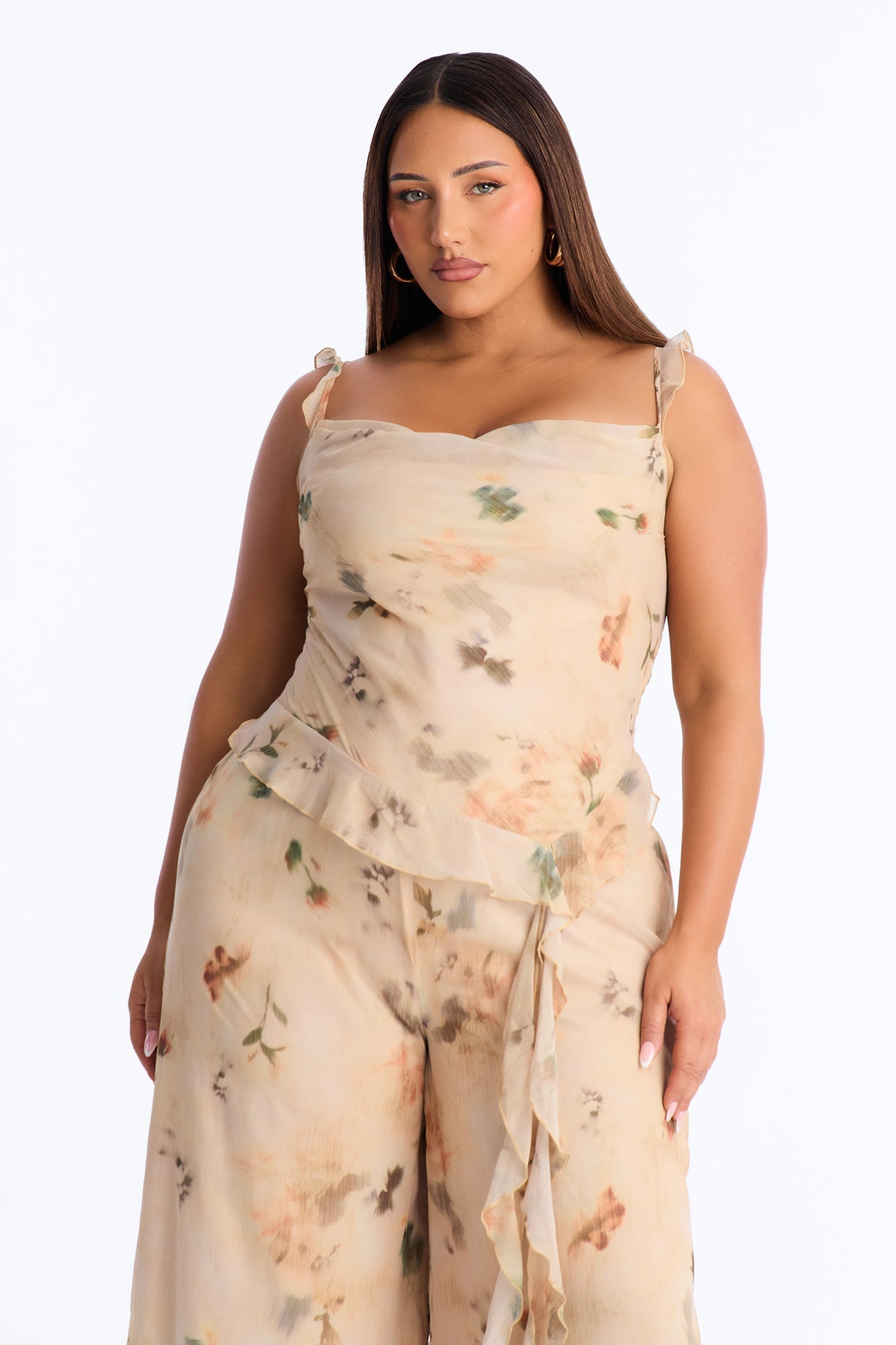 Paige Chiffon Floral Jumpsuit - Peach