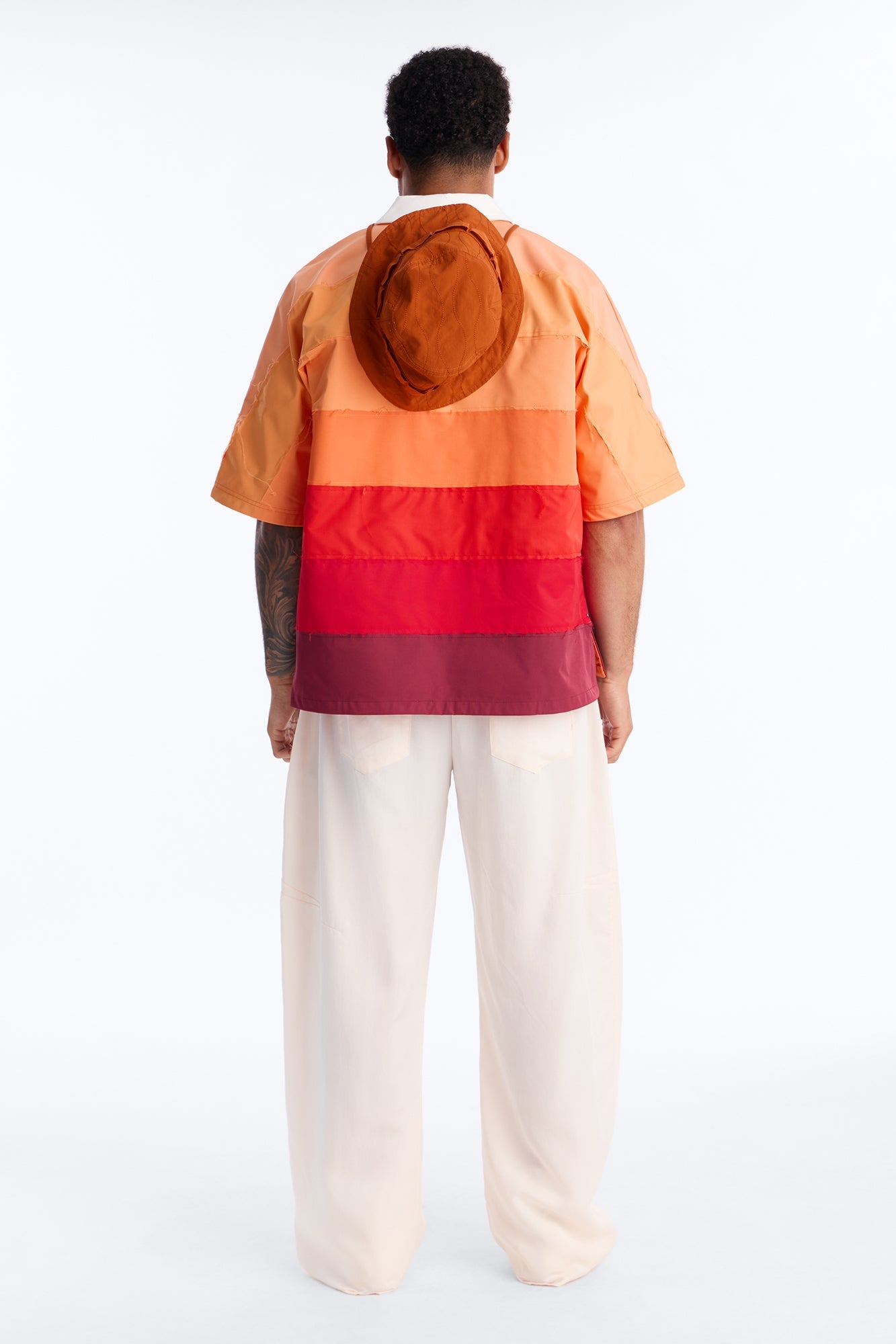 Oversized Frayed Zip Collar Polo - Orange