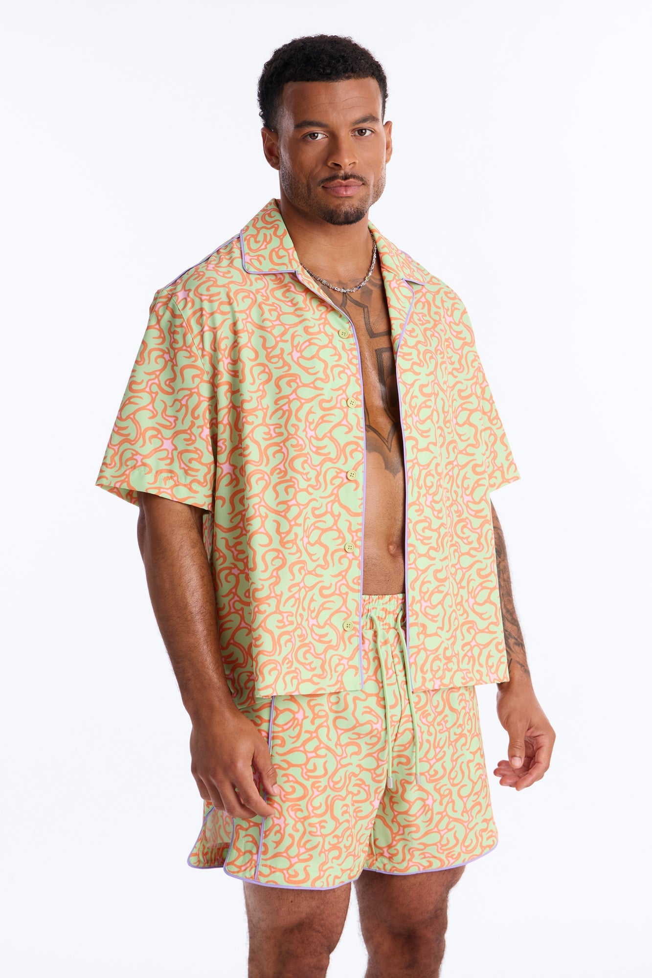 Relaxed Spring Break Fling Cuban Collar Button Up Shirt - Multi Color